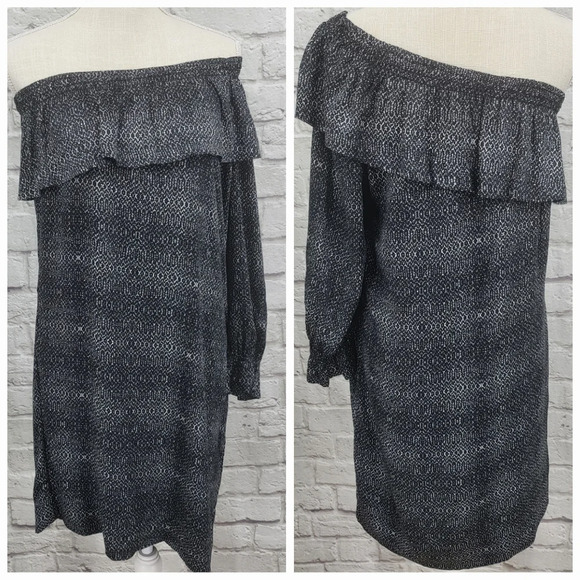 VELVET By Graham & Spencer Black & White One Shoulder Ruffle Anywhere Dress Sz M - Picture 1 of 12